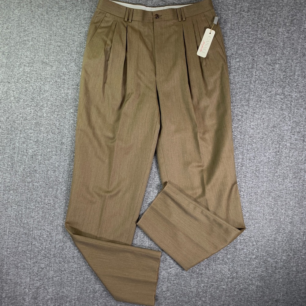 Canali Proposta Pants Men 34 Brown Wool Double Pleated VTG Trouser Old Money NEW